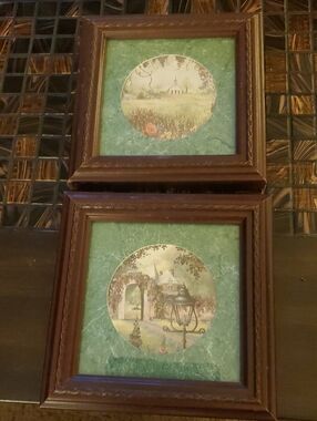 Framed Vintage-Style Green Scenic Wall Art Pair